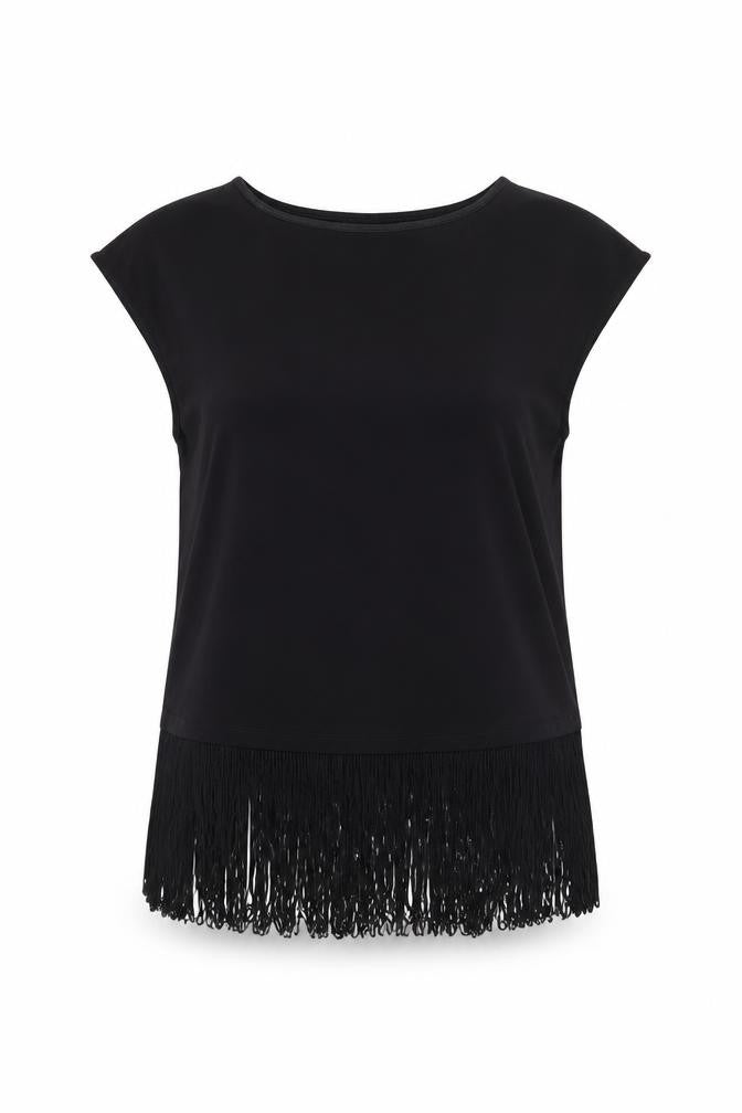 Front view of Oasis women’s black basic t-shirt, size M