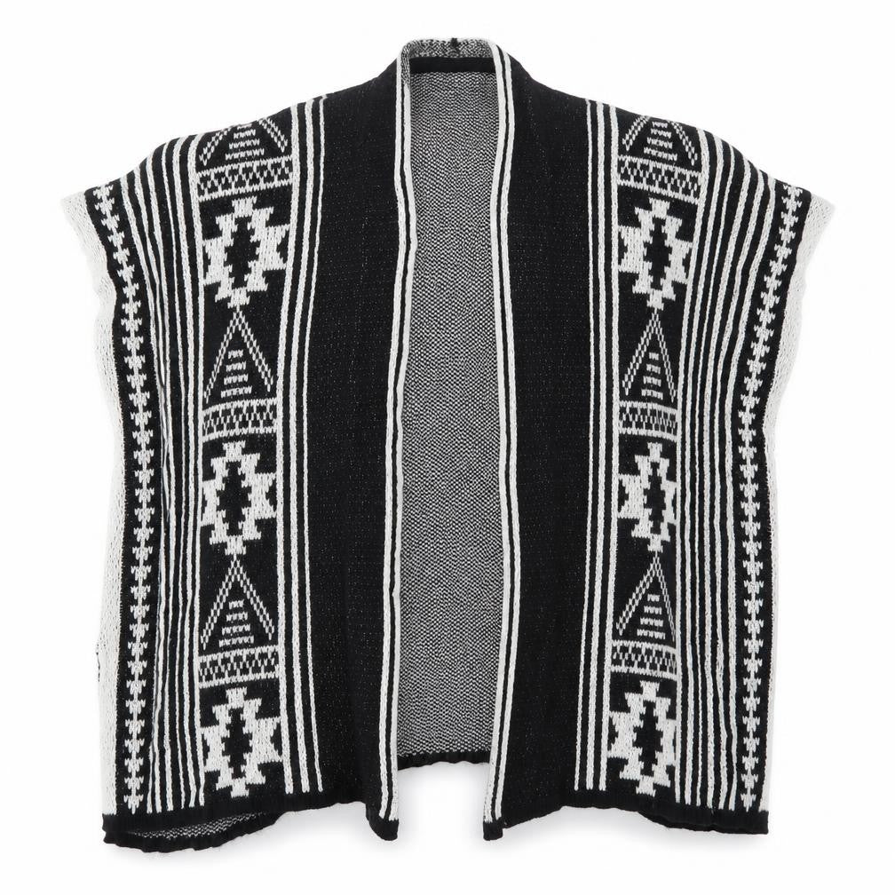 Avenue Womens Black Geometric Knit Cardigan Jumper One Size