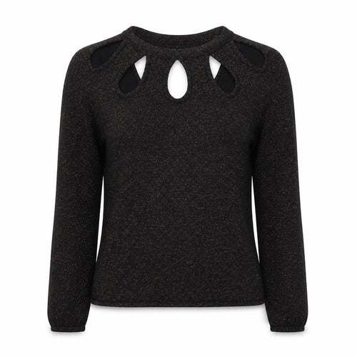 Amaryllis Womens Black  Knit Pullover Jumper Size 10  - Brown Metal Glitter