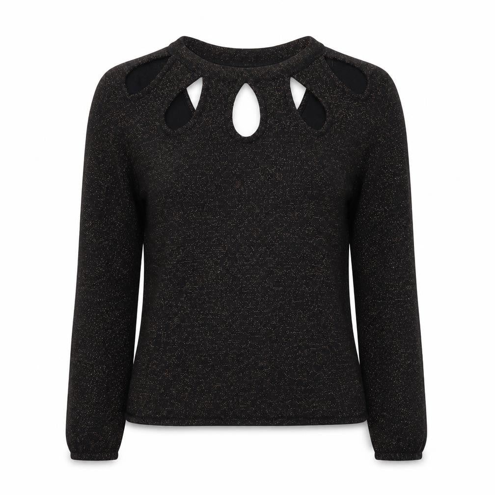 Amaryllis Womens Black  Knit Pullover Jumper Size 10  - Brown Metal Glitter