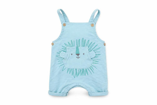 Front view of Matalan Baby Blue Geometric Dungaree One-Piece, size 3-6, Months