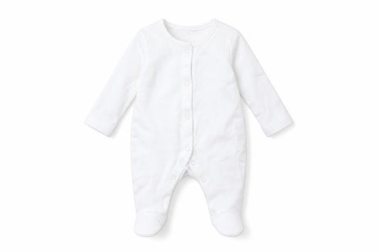 Front view of George Baby White Babygrow One-Piece, size 0-3, Months