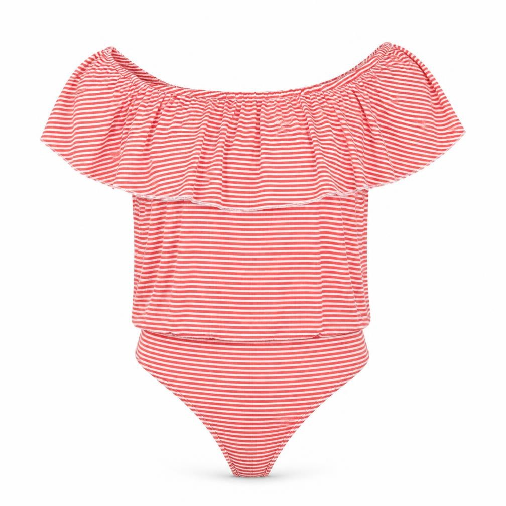 Front view of Atmosphere women’s red striped basic blouse, size UK 16