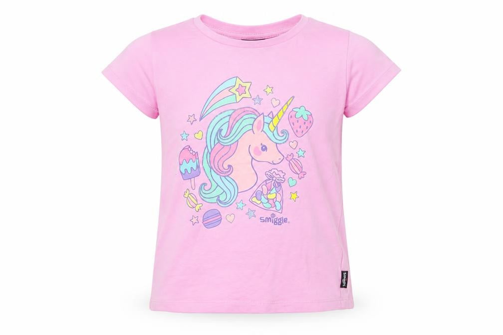 Front view of Smiggle girls’ pink basic t-shirt, size M
