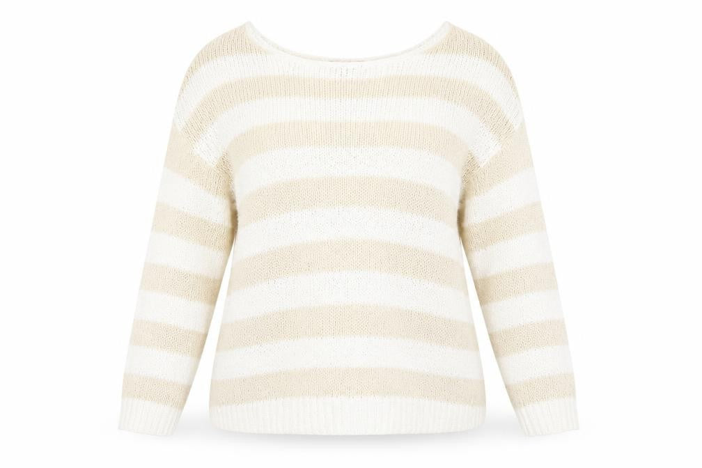 Front view of Primark women’s multicoloured striped jumper, size UK 18
