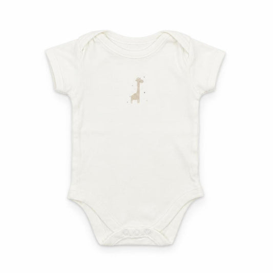 Front view of Matalan Baby White Babygrow One-Piece, size 6-9, Months - Giraffe