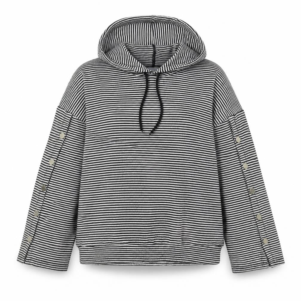 Front view of COIN 1804 women’s multicoloured striped pullover hoodie, size S
