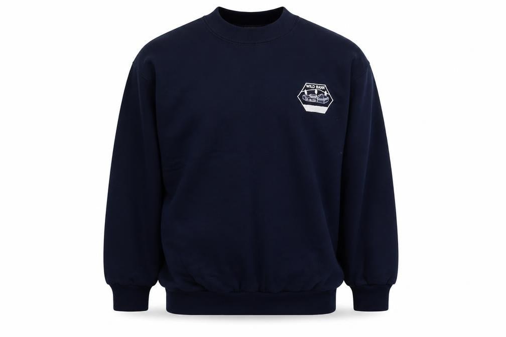 Front view of MCS men’s blue pullover sweatshirt, size XS