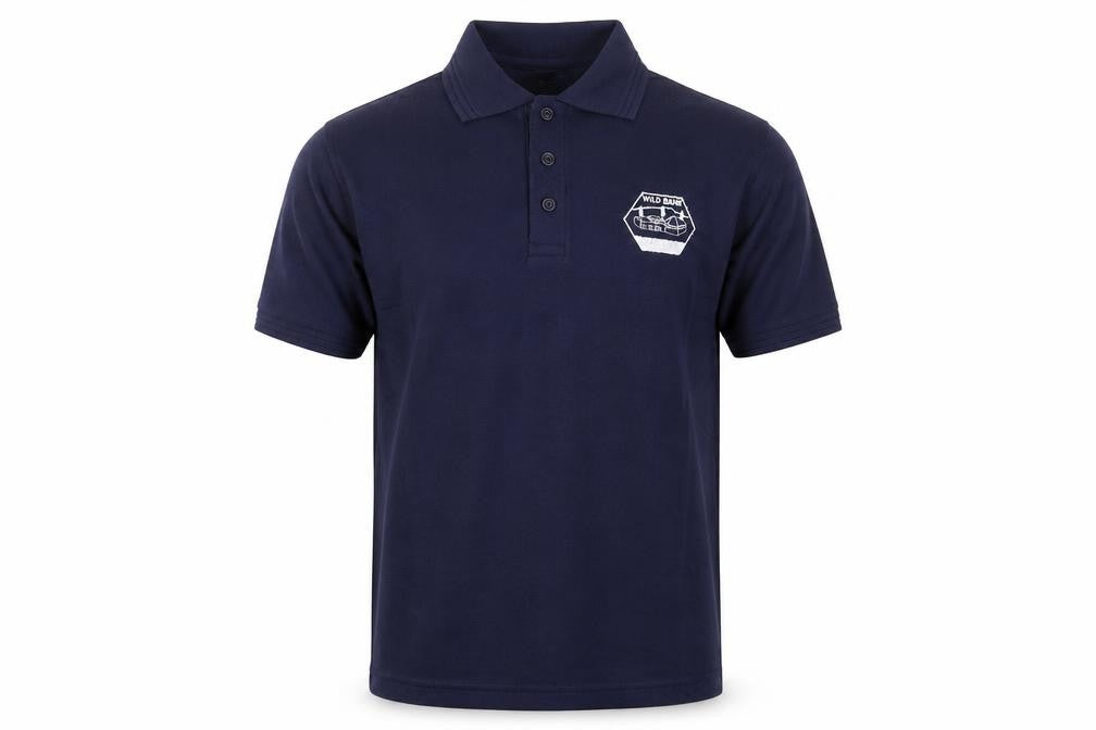 Front view of MCS boys’ blue basic polo, size L