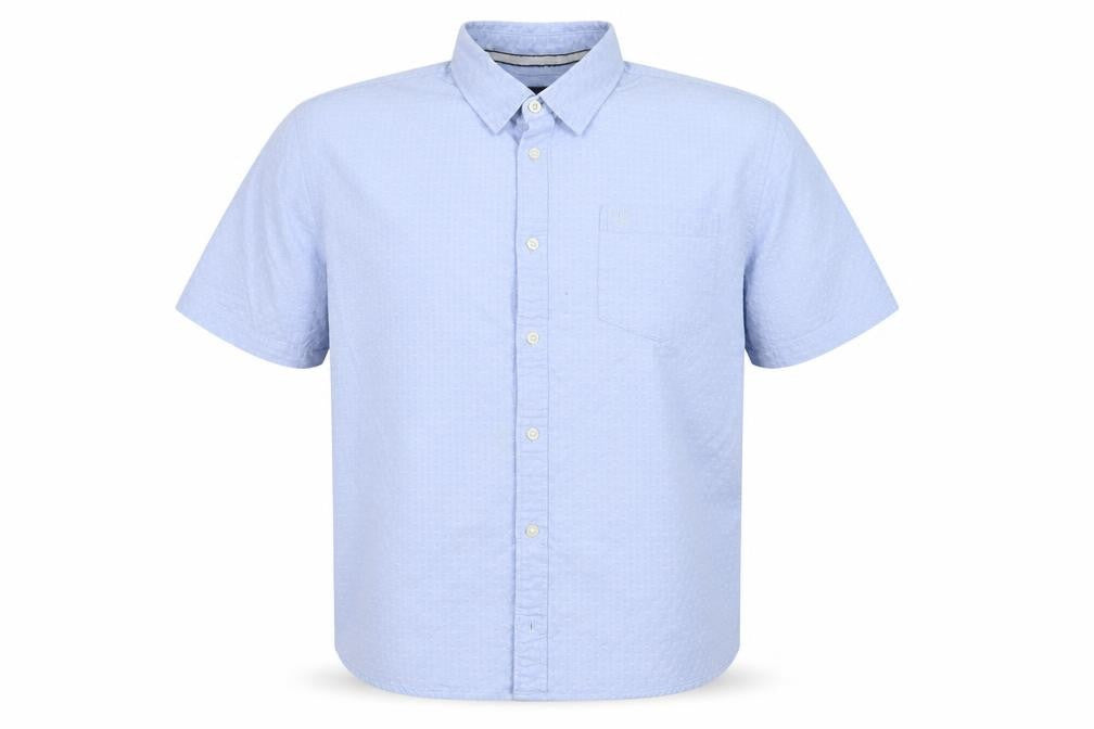 Front view of Lincoln men’s blue button-up, size L