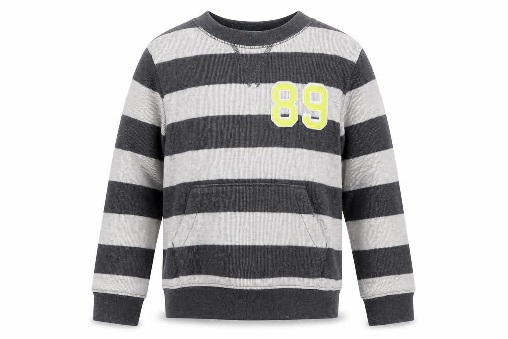 Front view of Gap boys’ grey striped jumper, size 5, years