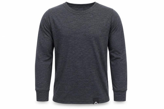 Front view of K Way boys’ black striped basic t-shirt, size 5-6, years