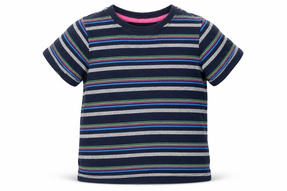 Front view of Cherokee girls’ multicoloured striped basic t-shirt, size 4-5, years