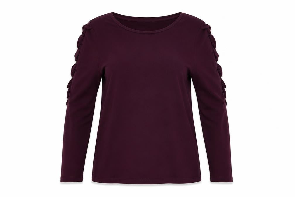 Front view of Dorothy Perkins women’s purple pullover sweatshirt, size UK 10