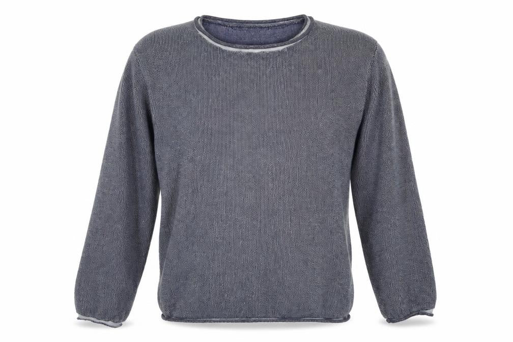 Front view of jeans + code men’s blue jumper, size XL