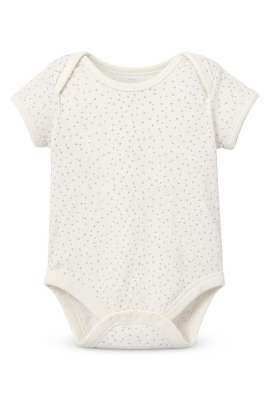 Front view of George Baby Beige Polka Dot Babygrow One-Piece, size 6-9, Months