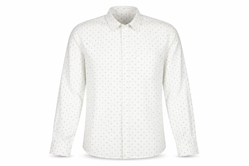 Front view of New Look men’s white geometric button-up, size L