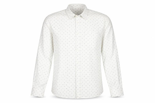 Front view of New Look men’s white geometric button-up, size L