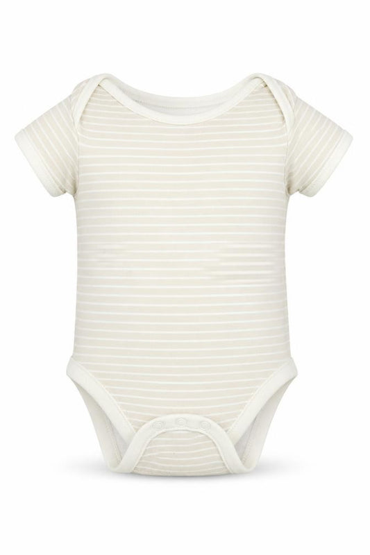 Front view of George Baby Beige Striped Babygrow One-Piece, size 6-9, Months