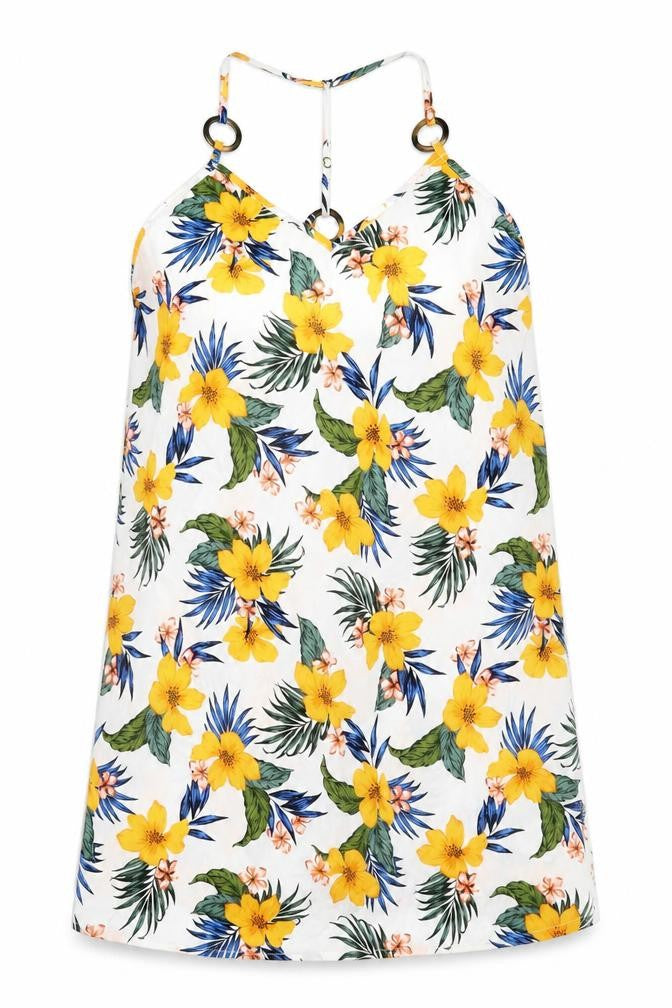 Front view of New Look women’s white floral shift, size M