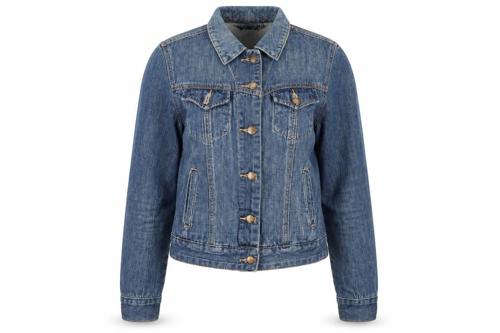 Front view of Topshop women’s blue jacket, size UK 10