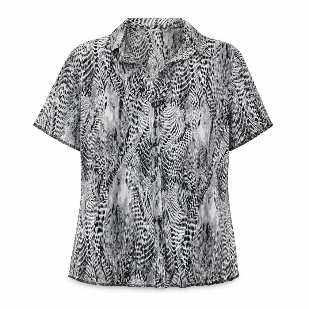 Front view of Damart women’s black basic button-up, size UK 14