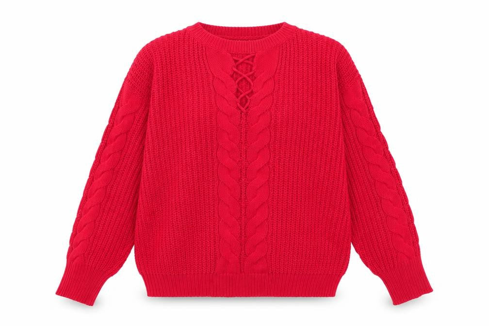 Front view of Papaya women’s red jumper, size L