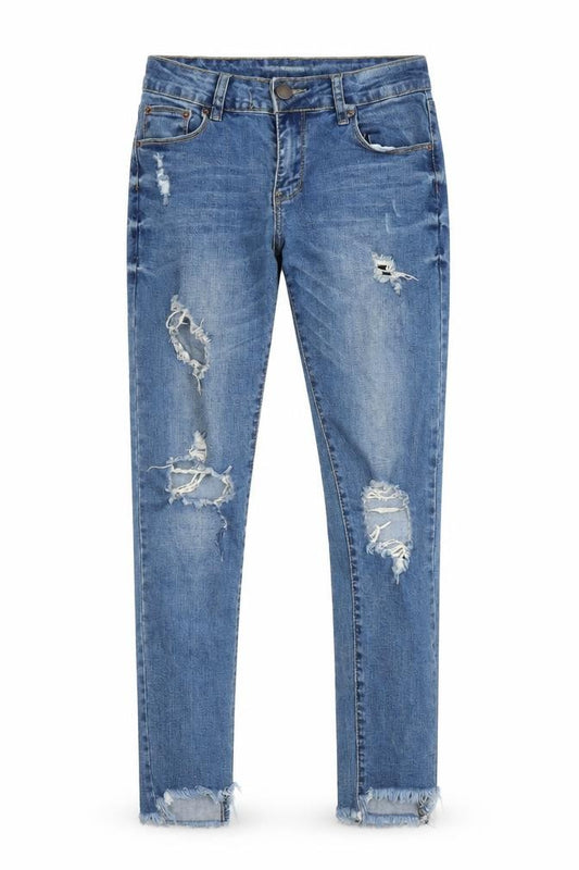 Front view of CI SONO women’s blue denim skinny jeans, size UK 27, in, 28-inch leg