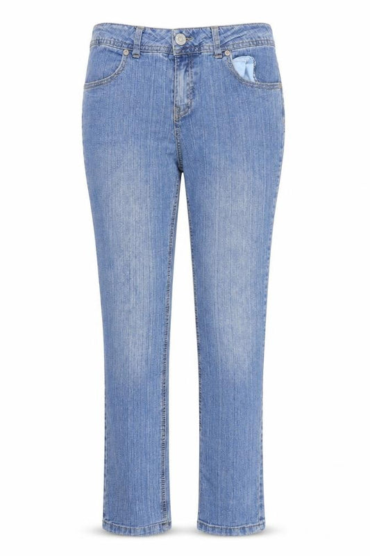 Front view of Denim 24/7 women’s blue denim skinny jeans, size UK 10, 27-inch leg