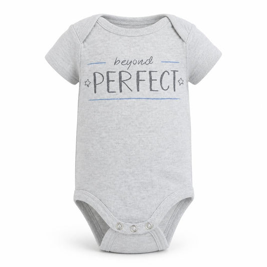 Front view of Studio Retail Baby Grey Babygrow One-Piece, size 0-3, Months - Beyond Perfect