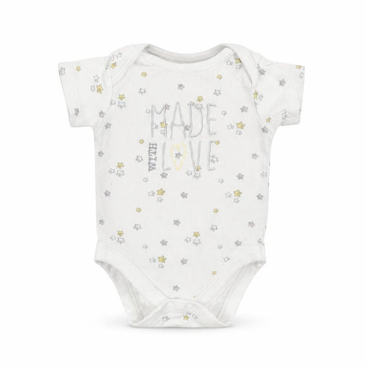 Front view of George Baby Grey Babygrow One-Piece, size 0-3, Months - Stars Made with Love