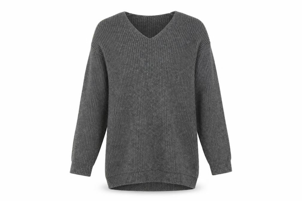 Front view of H&M men’s grey knit jumper, size S