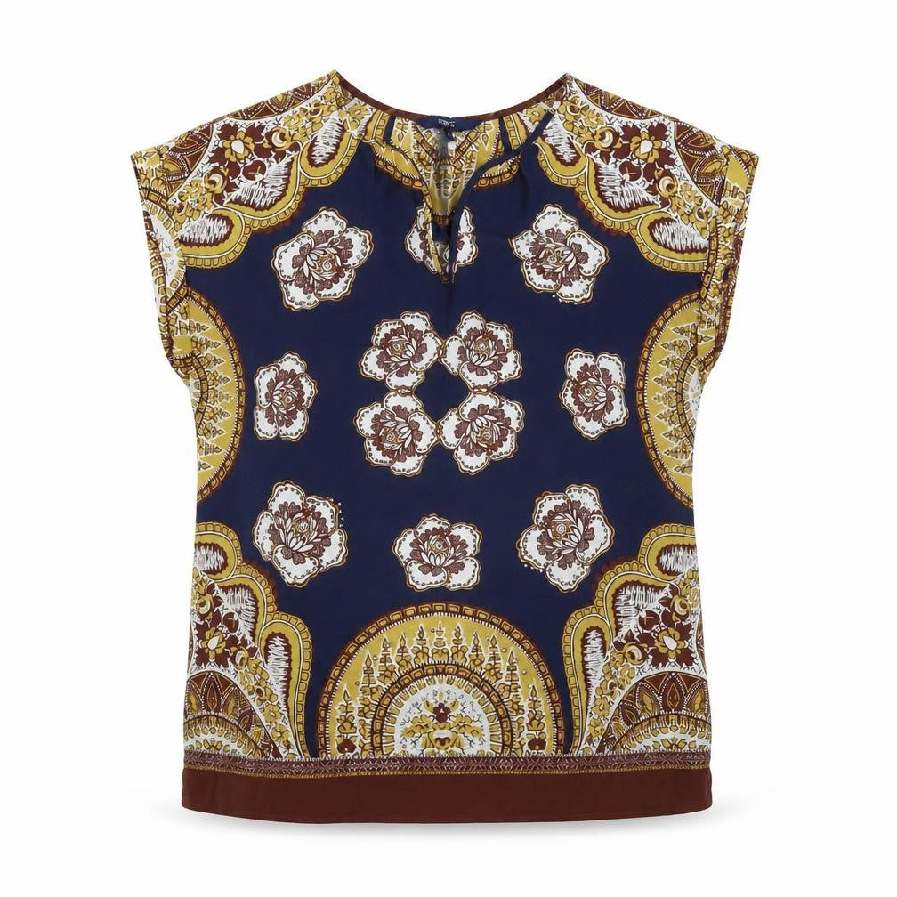 Front view of Next women’s multicoloured geometric basic blouse, size UK 8
