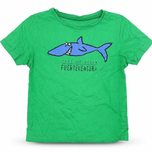 Earth Positive Boys Green   Basic T-Shirt Size 5-6 Years  - Save the Ocean Fuerteventura Shark