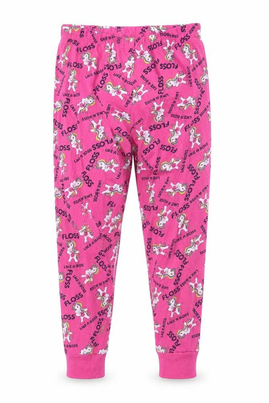 Front view of The Pyjama Factory girls’ pink pyjama pants, size 9-10, years