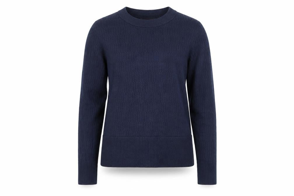 Front view of Marks & Spencer women’s blue jumper, size UK 12