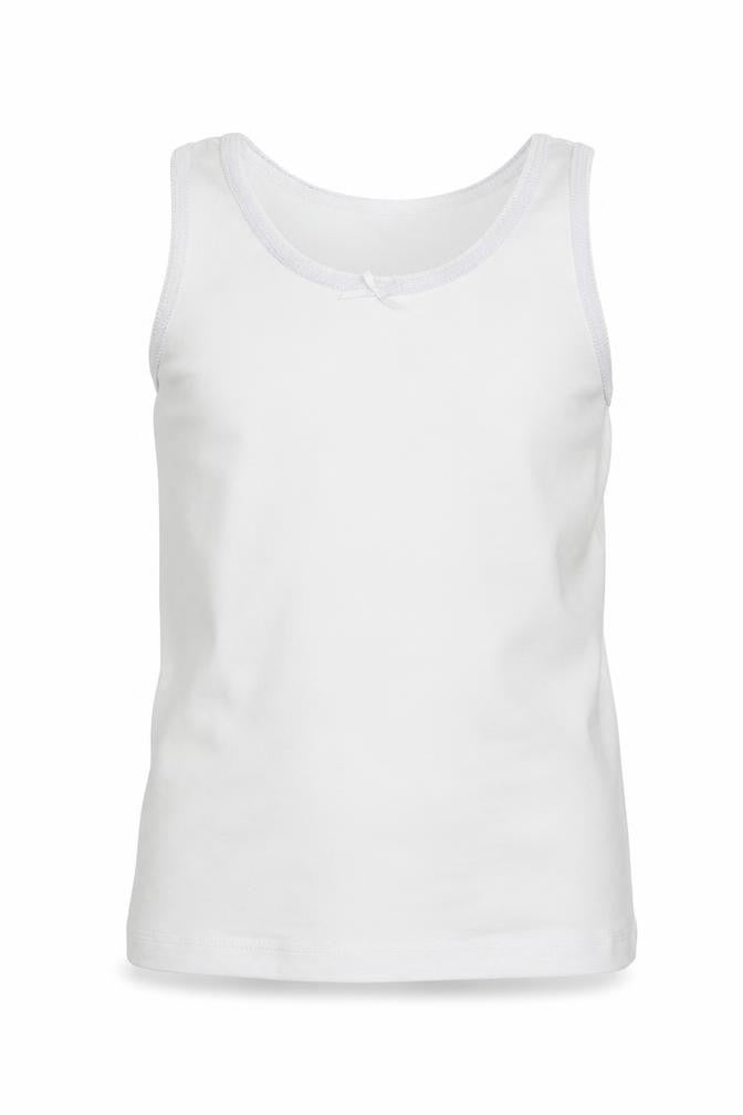 Front view of Nutmeg girls’ white basic tank, size 7-8, years