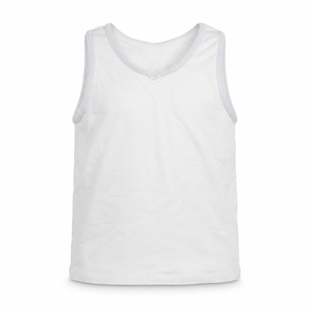 Front view of Nutmeg boys’ white basic tank, size 7-8, years