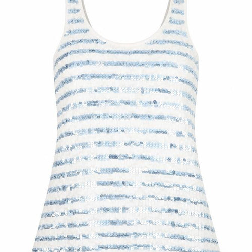 Mango Womens White Striped  Basic Tank Size L