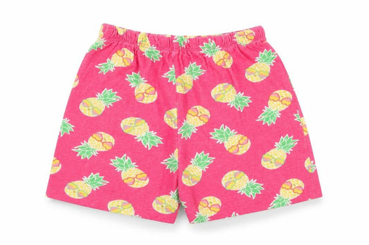 Front view of Kids girls’ pink geometric sweat shorts, size 5-6, years