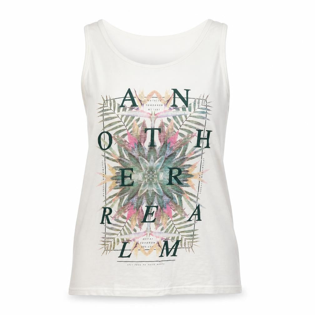 Front view of Matalan women’s white floral basic tank, size L