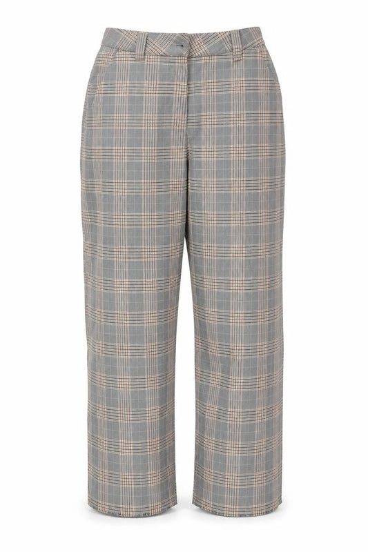 Front view of ASOS women’s multicoloured check trousers, size UK 8, 26-inch leg