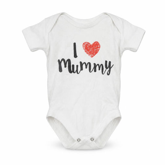 Front view of Nutmeg girls’ white leotard one-piece, size 3-6, months - i love mummy