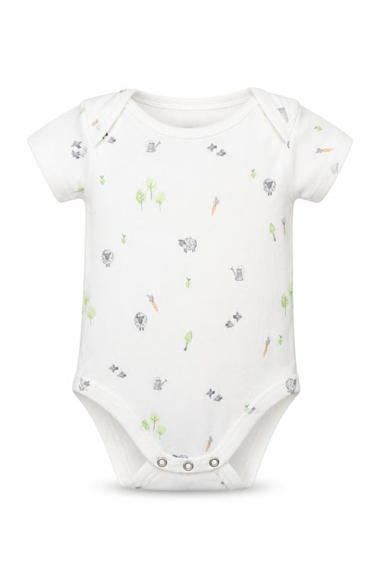 Front view of George Baby White Animal Print Leotard One-Piece, size 3-6, Months