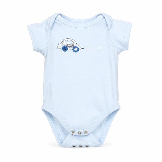 Front view of Early Days boys’ blue leotard one-piece, size 3-6, months