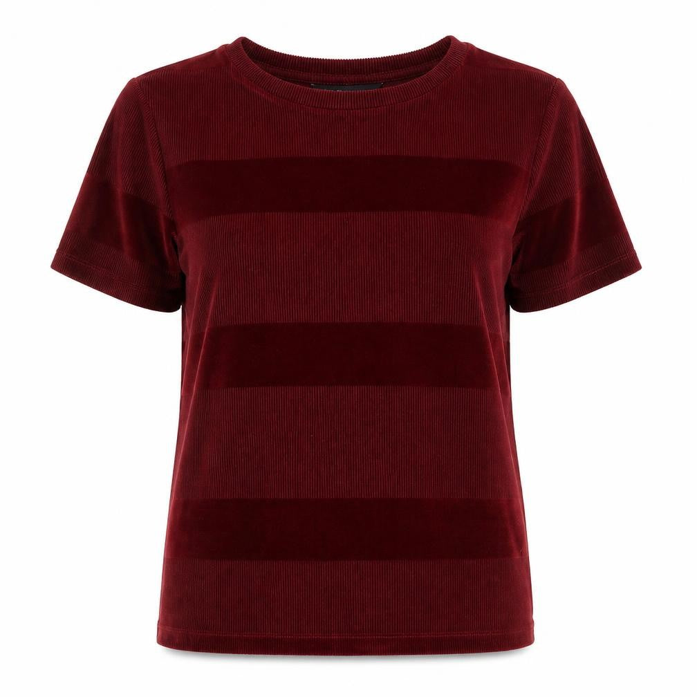 Front view of Marks & Spencer women’s red striped basic blouse, size UK 12