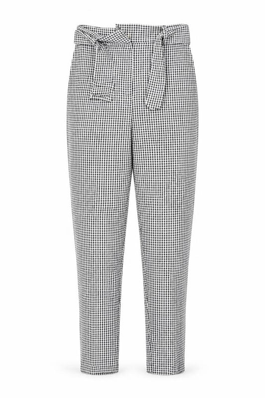 Front view of ASOS women’s white check trousers, size UK 8, 27-inch leg