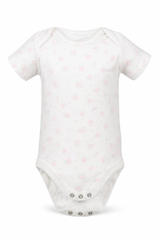 Front view of Tu Baby White Floral Babygrow One-Piece, size 12-18, Months