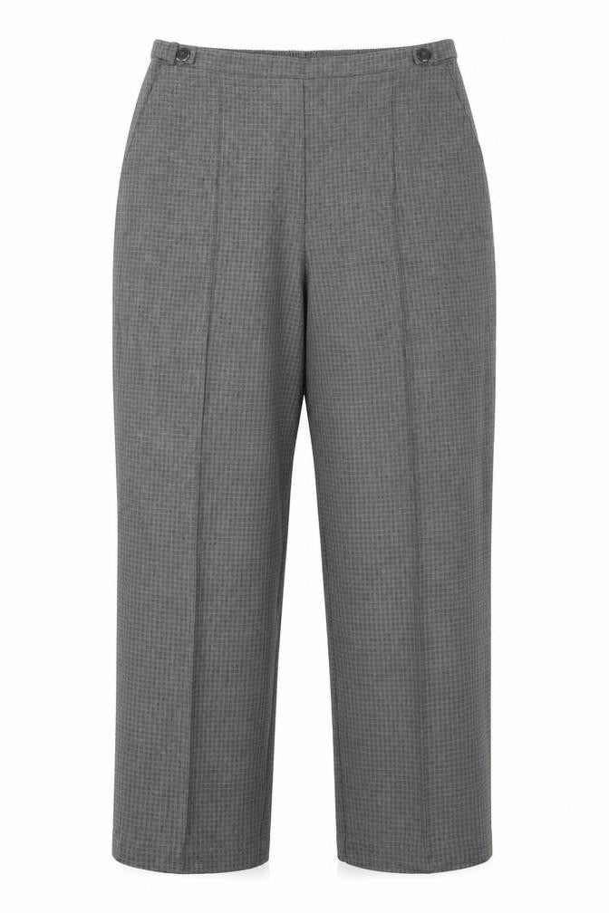 Front view of Bonmarché women’s grey check trousers, size UK 14, 27-inch leg