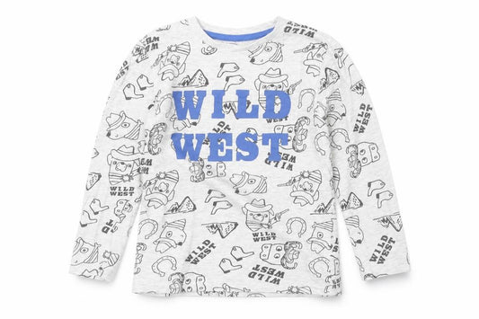 Front view of little kids boys’ grey basic t-shirt, size 6, years